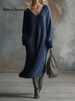 Women's Solid Color V-Neck Casual Loose Knit Dress