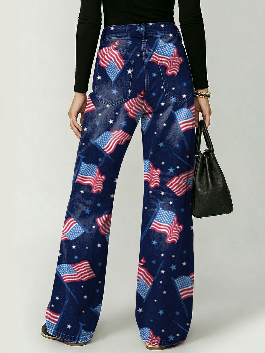 American Independence Day Stars And Stripes Decorative Pattern Women's Denim Pants