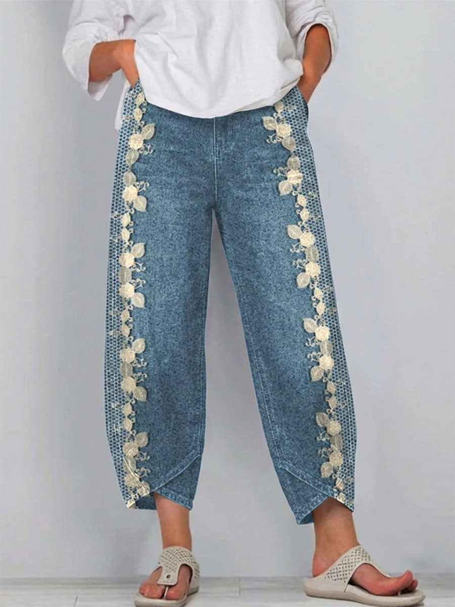 Women's Floral-print Casual Jeans