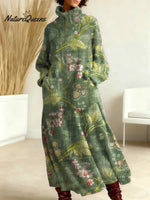 Women's Floral Pattern Art Print Casual Cotton Knitted Dress