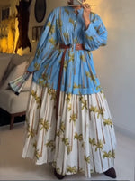 Women's Palm Tree Print Resort-style Patchwork Cotton Dress