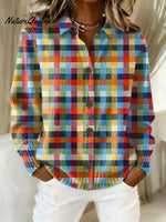 Women's Vintage Plaid Art Print Casual Sweater