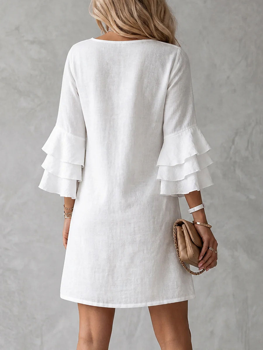 Vestido vintage de mujer de algodón y lino con volantes