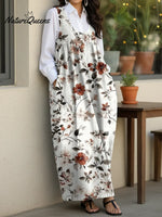 Women's Retro Small Flowers Casual Loose Denim Vest Dress