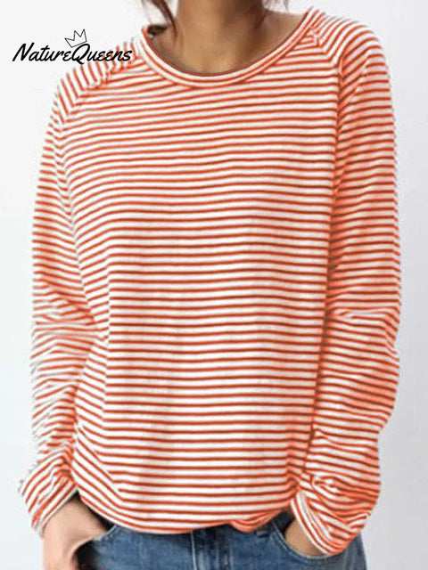 Striped Pattern Art Print Casual Cotton Sweatshirt