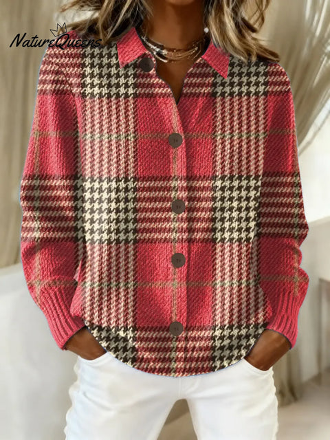 Women's Plaid Pattern Art Print Casual Sweater