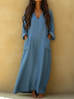 Casual V-neck Loose Denim Dress