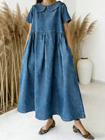 Women's Peter Pan Collar Short-sleeved Casual Loose Denim Dress