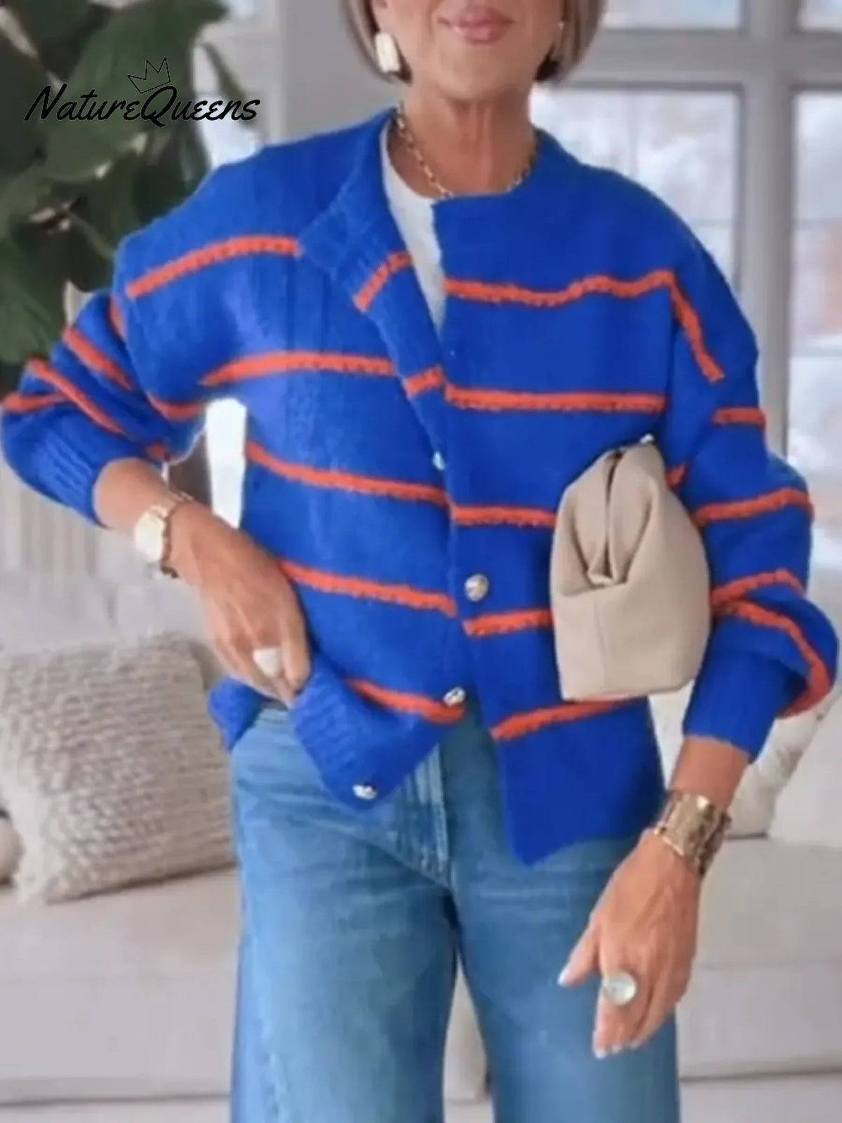 Women's Cozy Striped Cardigan Sweater