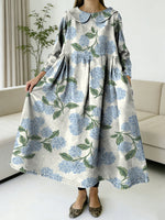 Elegant Floral Decorative Patterns Women's Casual Peter Pan Collar Long Sleeve Dress