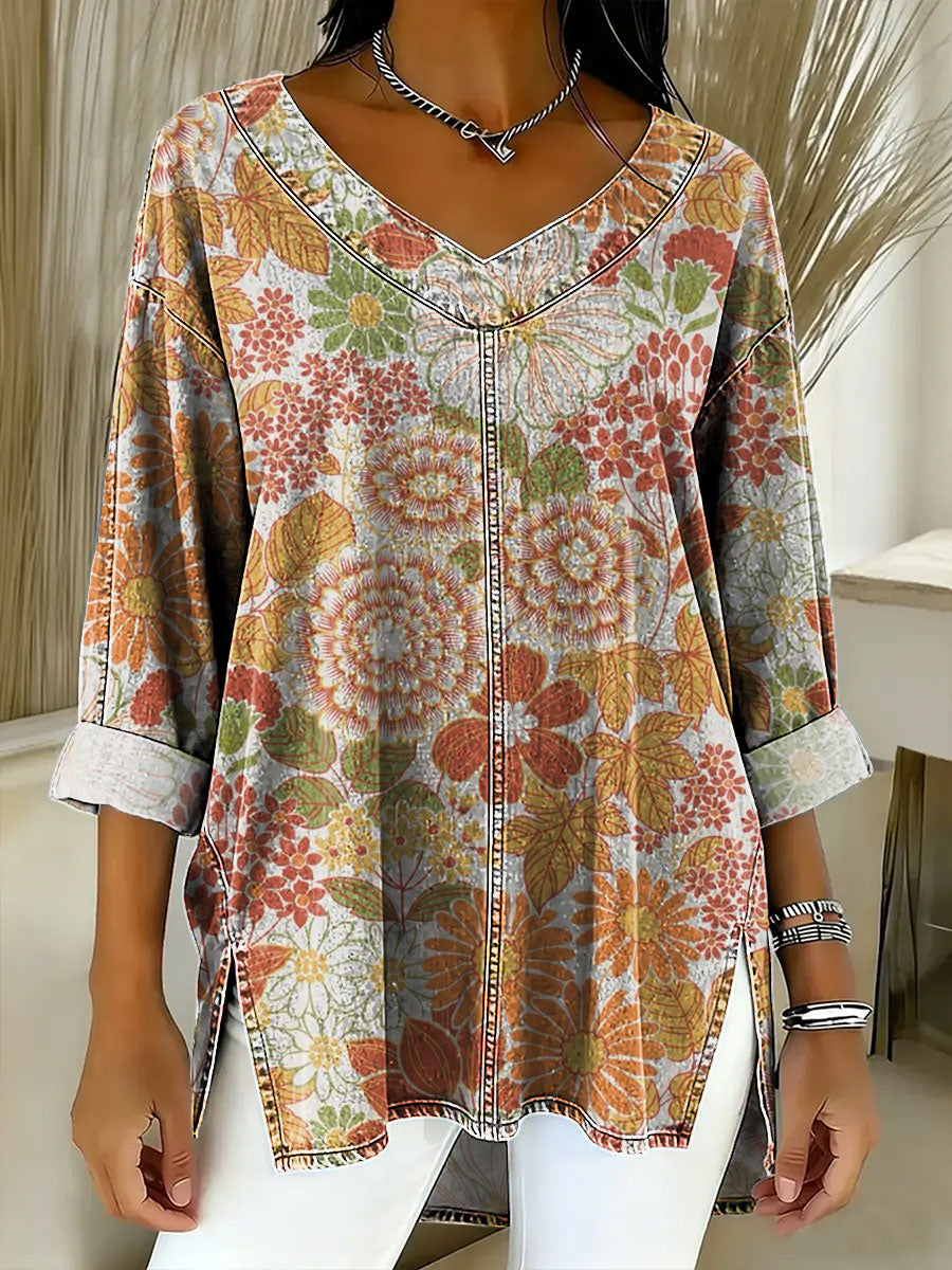 Women's Flowers Floral Patterns Art Casual Washed Denim Cotton Top