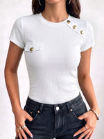 Women's Crew Neck Short-sleeve Casual Loose-fit Cotton Top