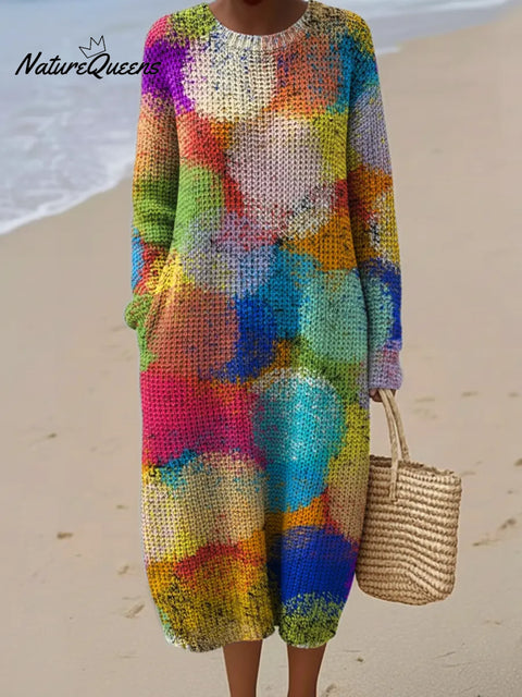 Colorful Gradient Dots Printed Round Neck Knit Dress