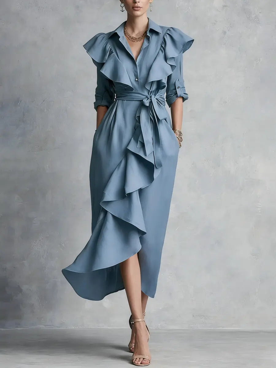 Ruffle Tie Linen Shirt Dress