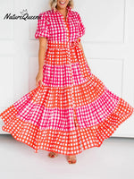 Women's Plaid Short-sleeved Cotton Shirt Dress