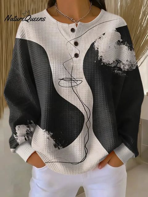 Women's Abstract Pattern Art Print Casual Waffle Sweatshirt