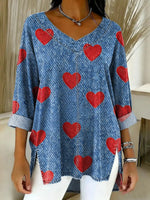Women's Love Pattern Art Print Casual Denim Shirt