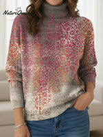 Women's Vintage Weathered Pattern Print Turtleneck Sweater