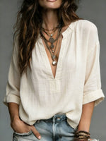 Women's Comfortable Simple Half-sleeve Cotton Shirt