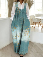 Women's Stars Pattern Art Print Casual Cotton Denim Dress