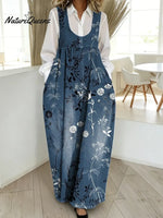 Women's Floral Pattern Art Print Casual Cotton Denim Dress