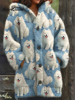 Women's Funny Dogs Pattern Art Print Casual Fleece Coat