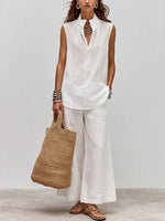 Relaxed-fit Cotton-linen Sleeveless Top And Wide-leg Pants Two-piece Set
