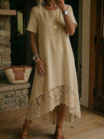 Women's Lace-paneled Cotton-linen Dress