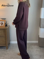 Women's Casual Turtleneck Cotton Sweatshirt And Pants Two-piece Set