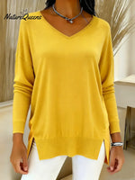 Women's Casual Patchwork Satin V-neck Sweater