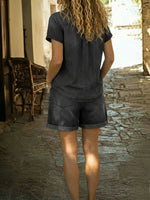 Casual Short-sleeved Denim Shirt And Denim Shorts Two-piece Set