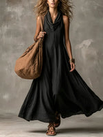 Women's Simple Relaxed High-collar Cotton-linen Dress