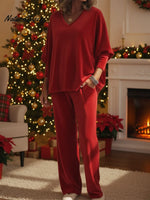 Christmas Cozy Loose Velvet Top And Pants Two-piece Set