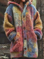 Women's Gradient Color Art Print Casual Fleece Coat