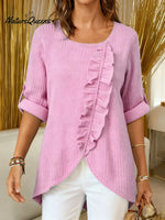 Women's Solid Color Round Neck Long-sleeved Casual Loose Three-dimensional Leaf-shaped Irregular Hem Knit Sweater