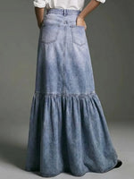Women's Casual Button Stylish Art Denim Long Skirt