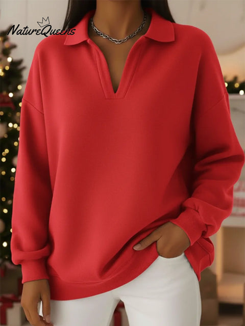 Casual Polo Collar Cotton Pullover
