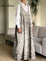 Women's Retro Splicing Colorful Flowers Pattern Art Print Casual Cotton Denim Dress