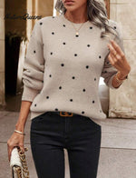 Women's Polka Dot Casual Round Neck Knit Long-sleeved Sweater