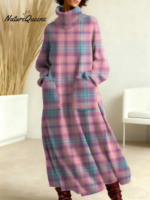 Women's Plaid Pattern Art Print Casual Cotton Knitted Dress