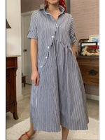 Casual Striped Cotton Shirt Dress