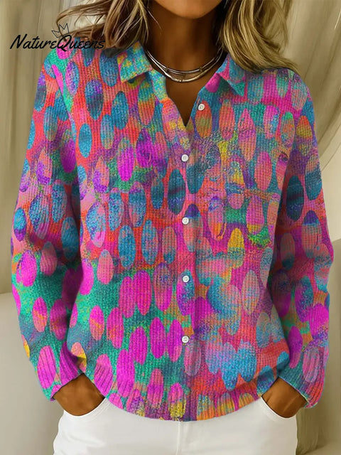 Women's Abstract Pattern Art Print Casual Cotton Knitted Sweater