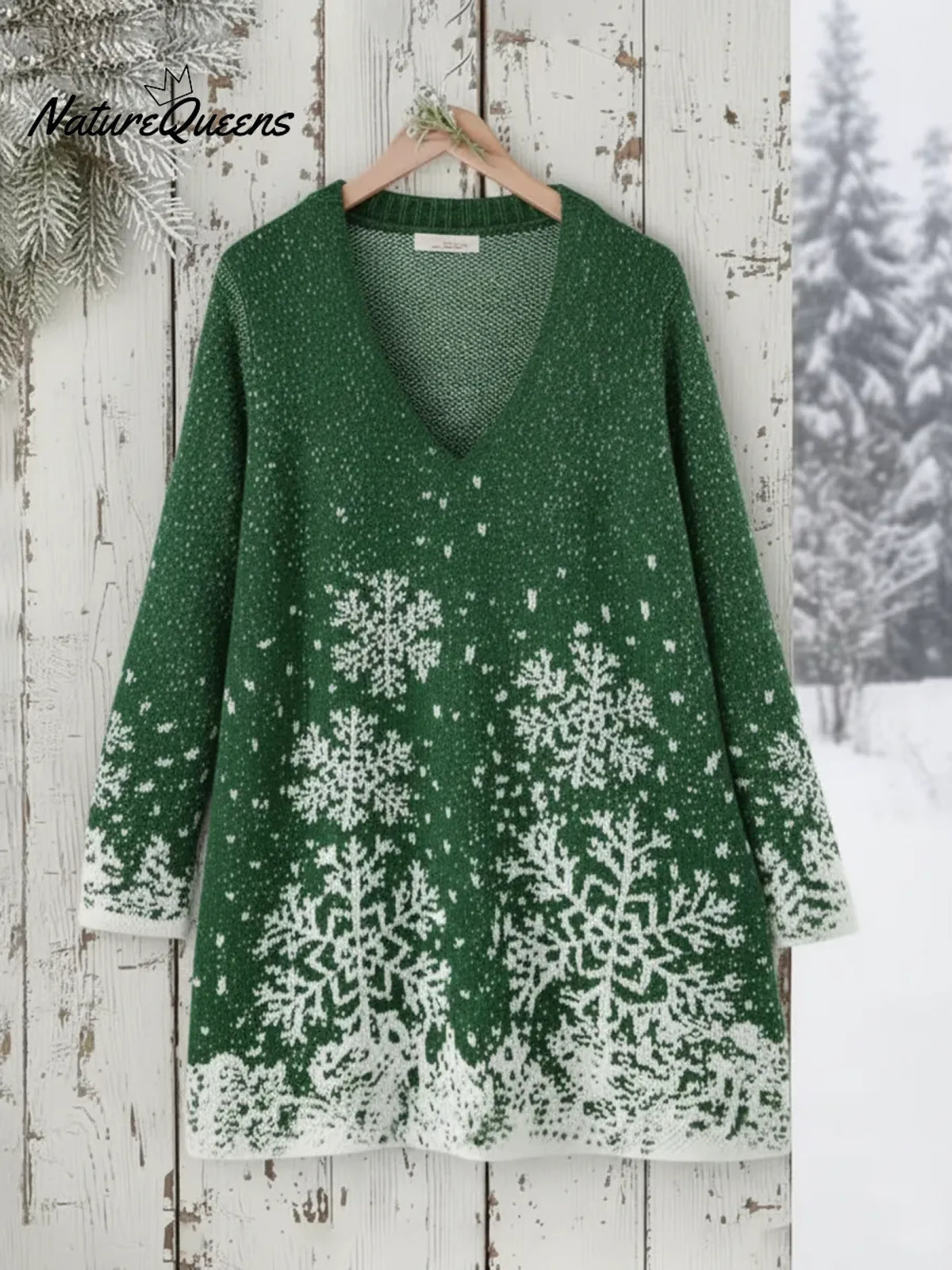 Blue Snowy Night V-neck Loose-fitting Sweater