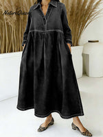 Women's V-neck Long-sleeved Casual Loose Denim Dress