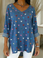 Women's Heart Casual Washed Denim Cotton Top