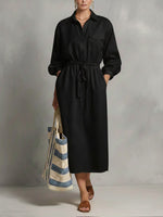 Linen And Cotton Dress With Drawstring Waist