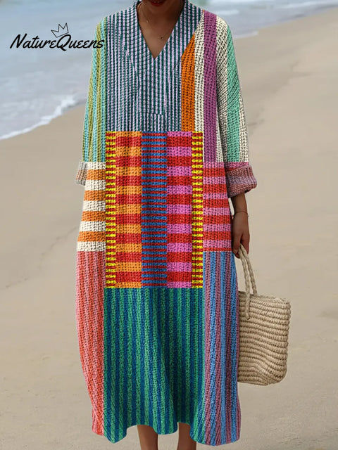 Women's Geometric Pattern Art Print Casual Cotton Knitted Dress