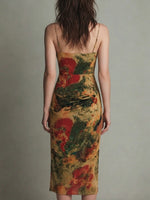Retro-elegant Floral Print Spaghetti-strap Bodycon Dress