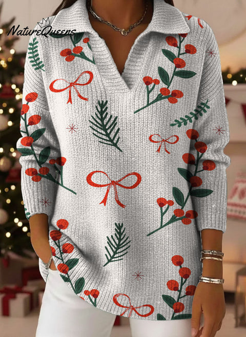 Christmas Celebration Decorative Patterns Women's Casual Shirt Collar Long Sleeve Sweater