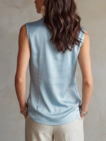 Women's Solid-color Cowl Neck Sleeveless Casual Loose-fit Satin Top